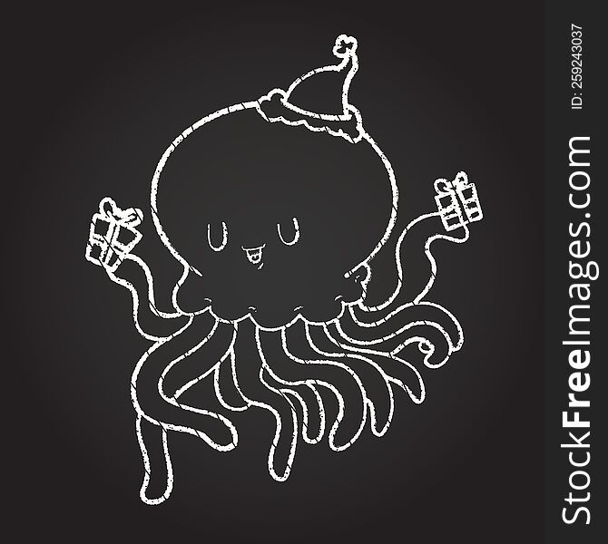 Christmas Octopus Chalk Drawing