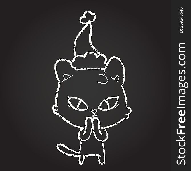 Christmas Cat Chalk Drawing