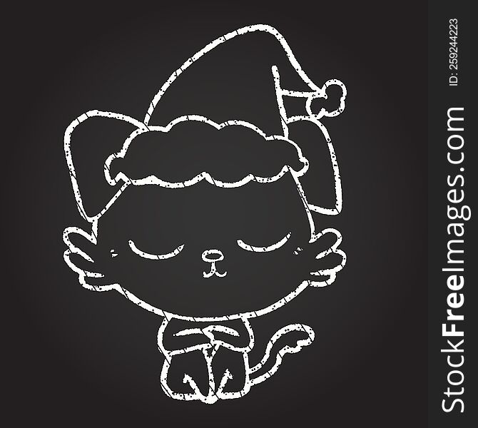 Christmas Cat Chalk Drawing