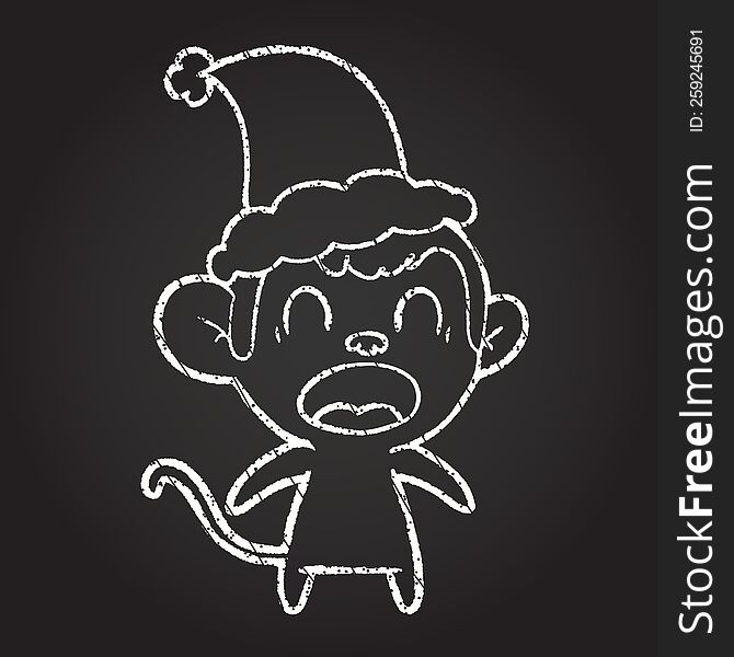 Christmas Monkey Chalk Drawing