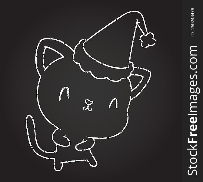 Christmas Cat Chalk Drawing