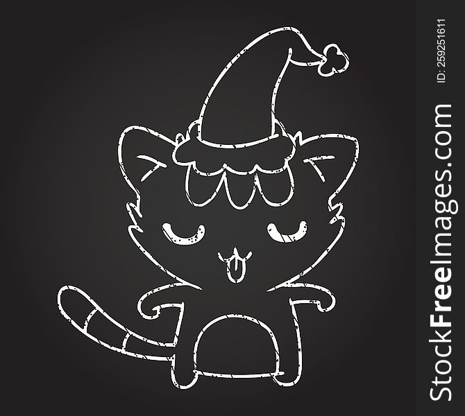 Christmas Cat Chalk Drawing