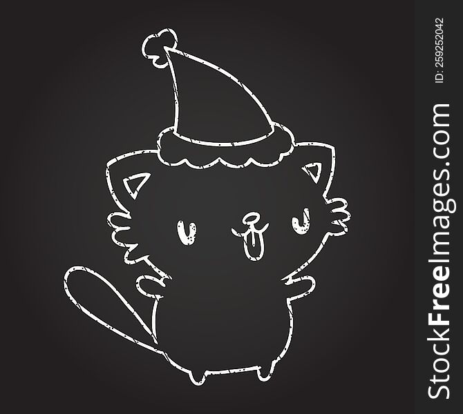 Christmas Cat Chalk Drawing