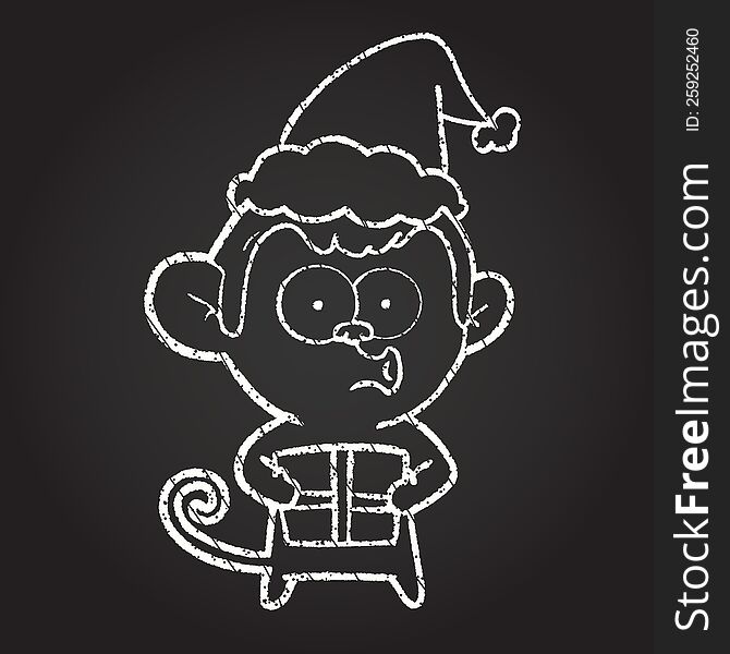 Festive Monkey Chalk Drawing