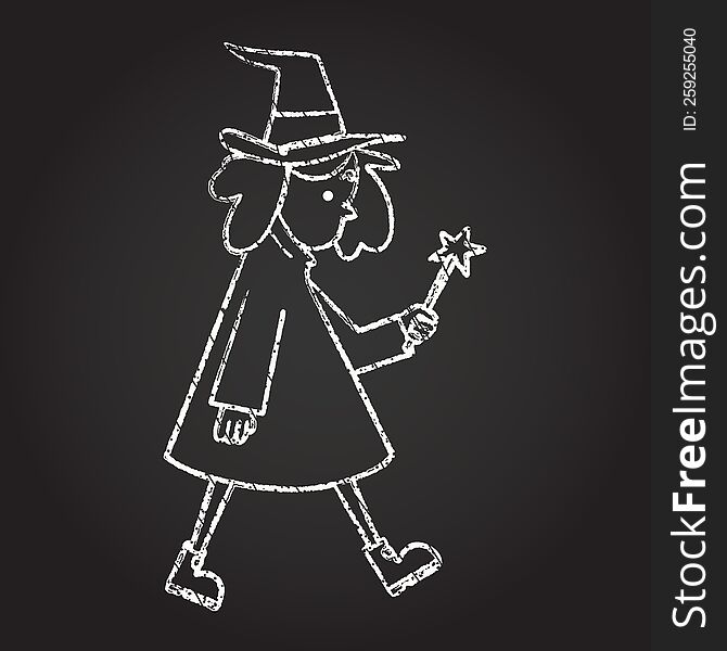 Witch Walking Chalk Drawing