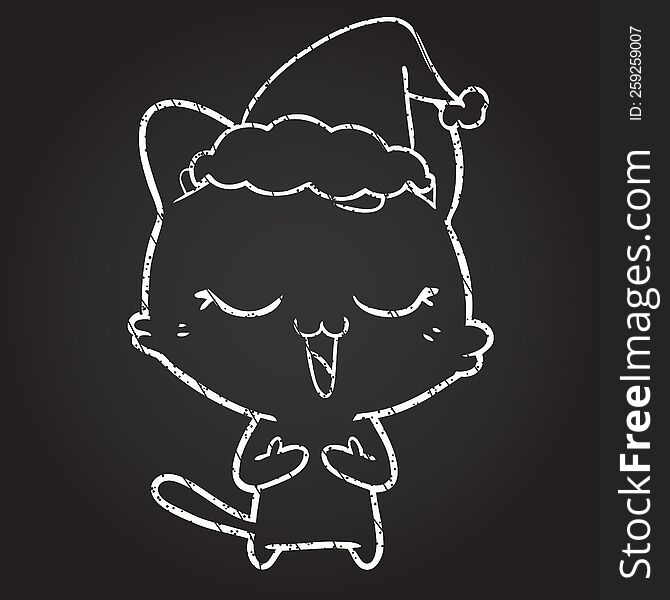 Christmas Cat Chalk Drawing