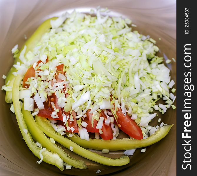 Healthy eating coleslaw, tomato and pepper. Healthy eating coleslaw, tomato and pepper