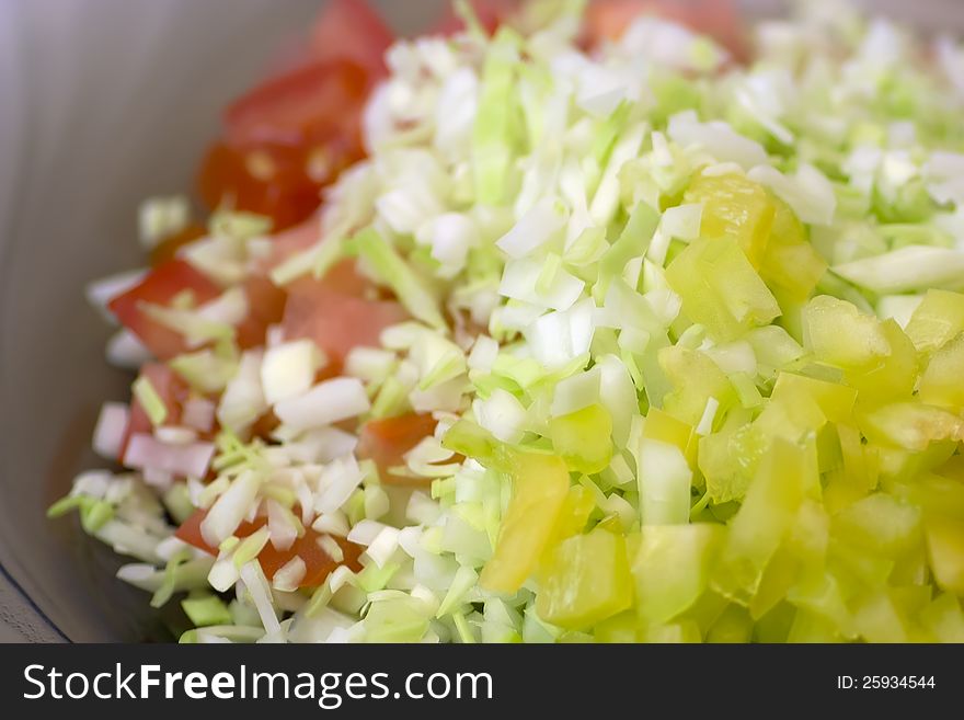 Finely chopped fresh vegetables for a healthy salad