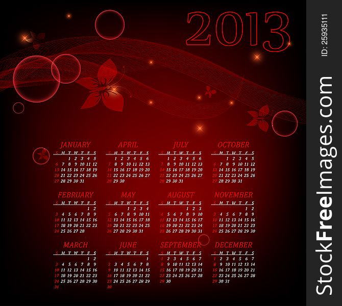 Modern bright vector calendar for 2013 year. Eps10. Modern bright vector calendar for 2013 year. Eps10