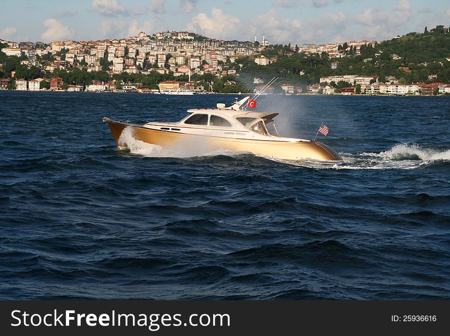 Private yacht on Bosphorus. Istanbul, Turkey. Private yacht on Bosphorus. Istanbul, Turkey