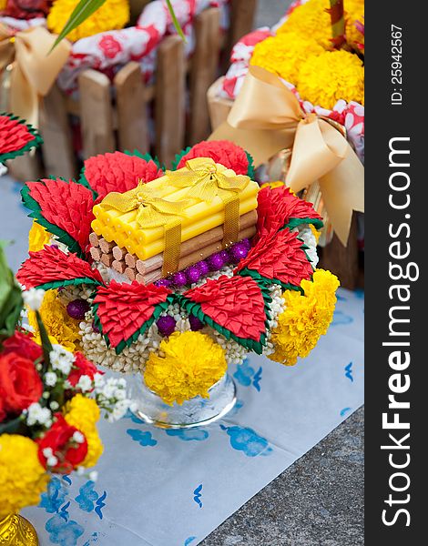 Tray Flower With Candles Use For Thai Wedding