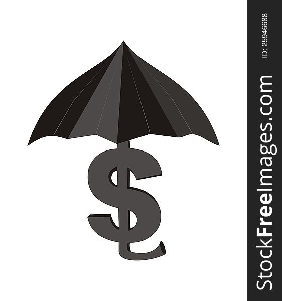The vector image of a symbol of dollar with an umbrella on a white background. The vector image of a symbol of dollar with an umbrella on a white background.