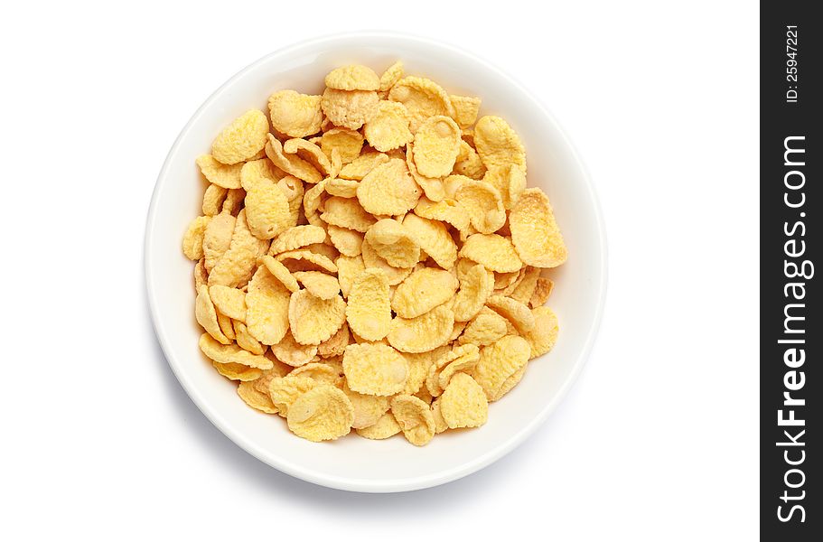 Bowl of cornflakes on white