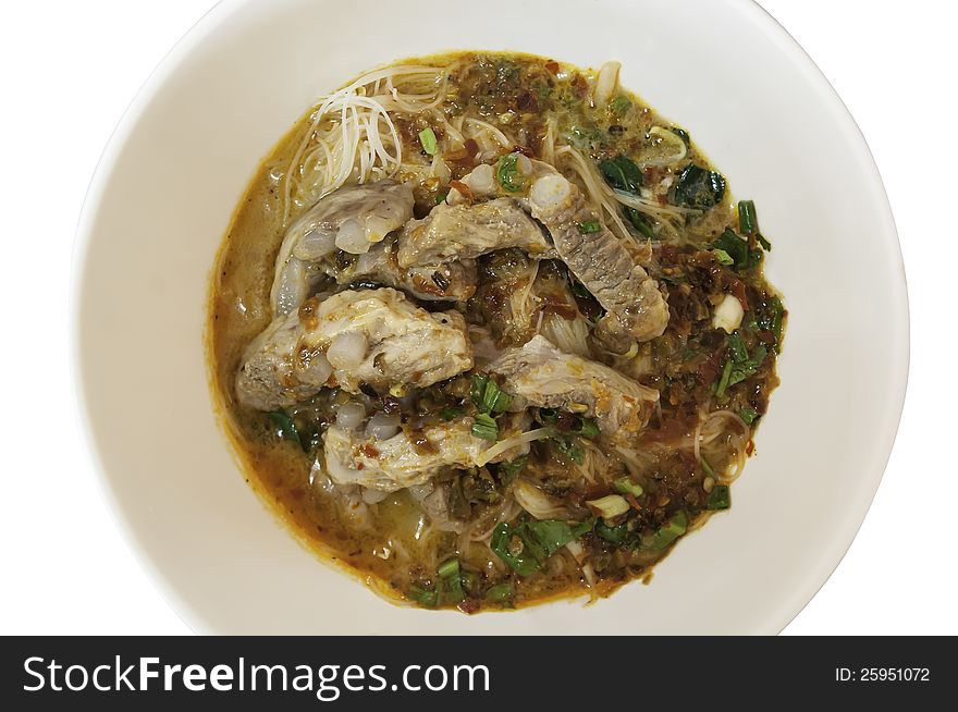 Instant noodles pork on white background you can feel delicious