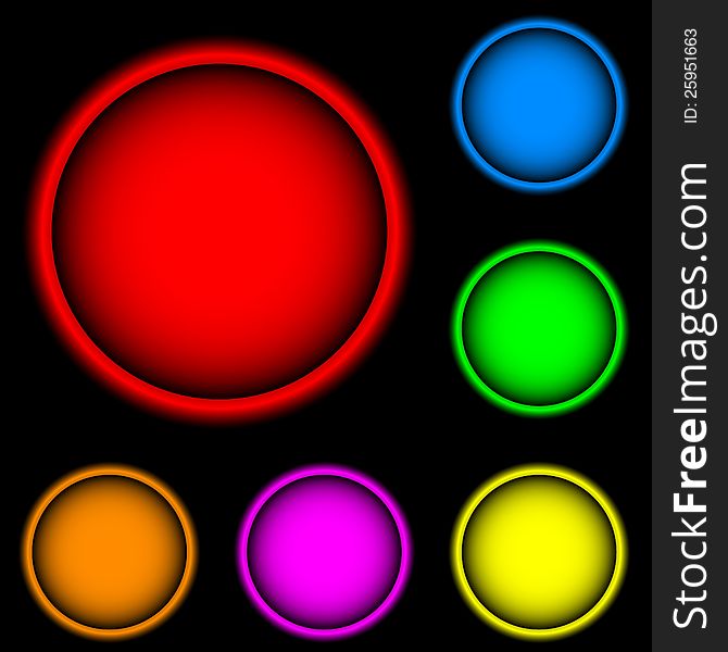 Six different colors on a black background. Six different colors on a black background