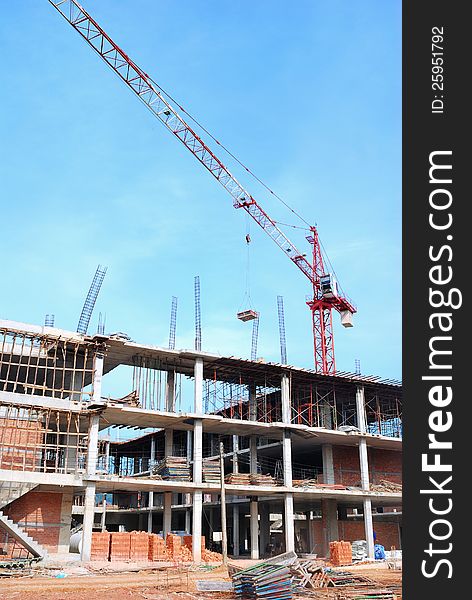 Construction site with crane and building. Construction site with crane and building