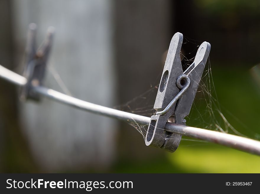 Clothes pin on the metal wire