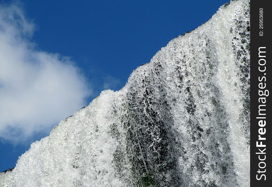 Beautiful Stream Of Falling Water And Blue Sky