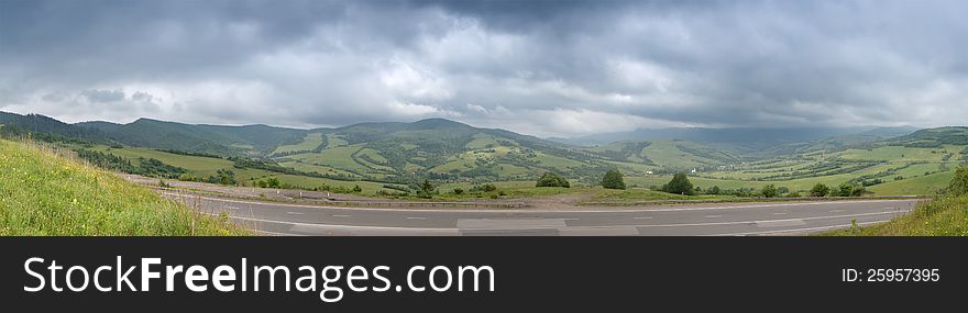 Road at the Carpathian Mountains Ukraine (panorama). Road at the Carpathian Mountains Ukraine (panorama)