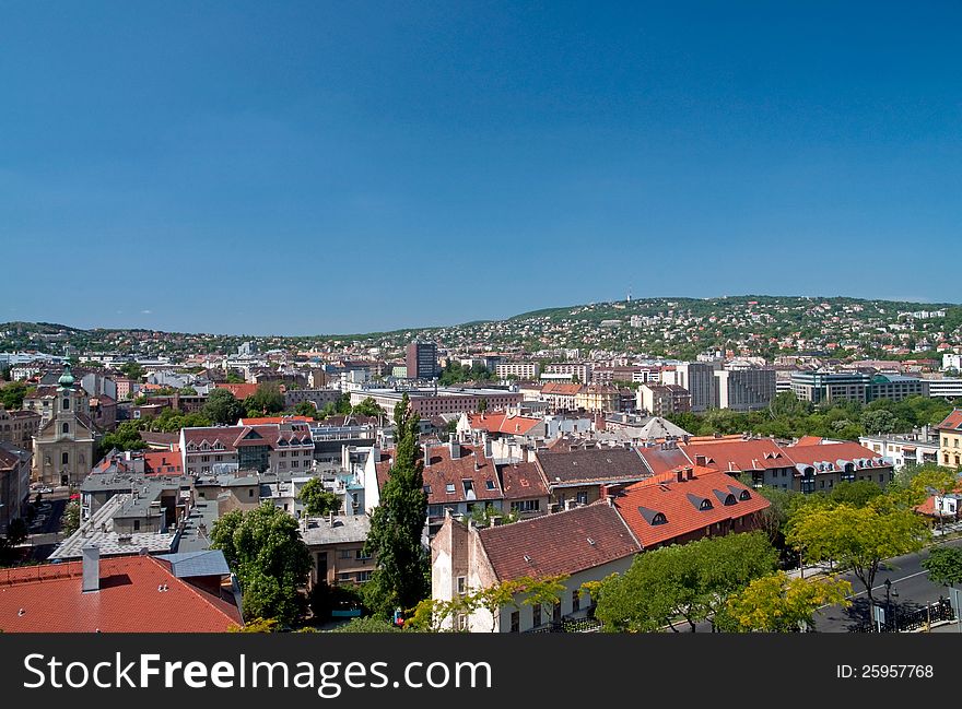 Overview of Buda Hills residential district in Budapest, Hungary