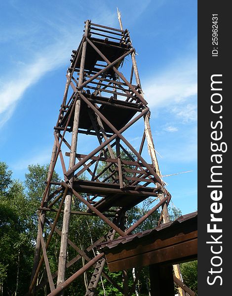 Wooden observation tower after hit lightning. Black Hill , Slovakia