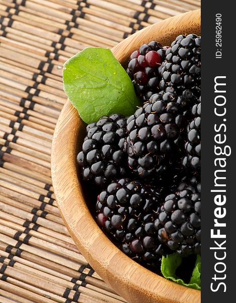 Perfect Blackberries in Wooden Bowl