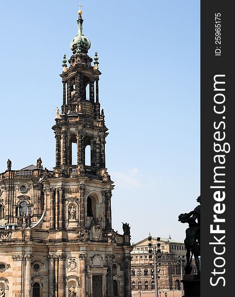 Beautiful high gothic bell tower in Dresden, Germany. Beautiful high gothic bell tower in Dresden, Germany