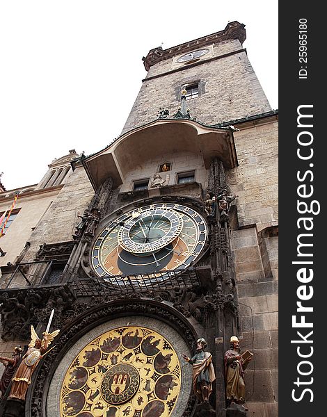 Famous Prague Town Hall tower with astronomical clock, Czech Republic