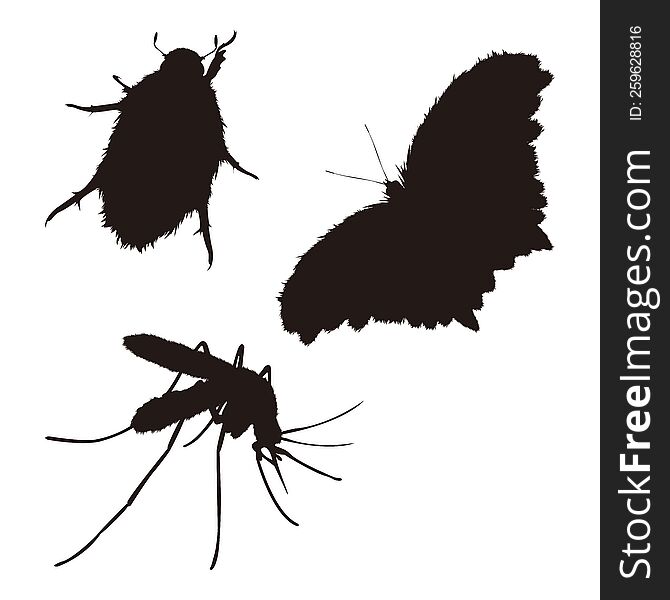 hairy insect silhouette set