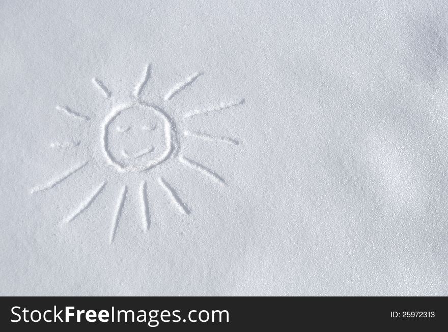 Picture of the smiling sun on the fresh white snow. Picture of the smiling sun on the fresh white snow