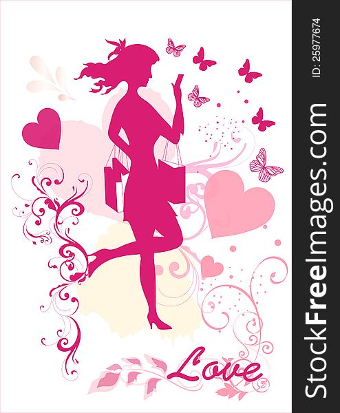 Dreamy girl  vector silhouette