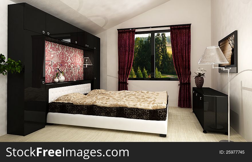 Interior design rendering of modern bedroom