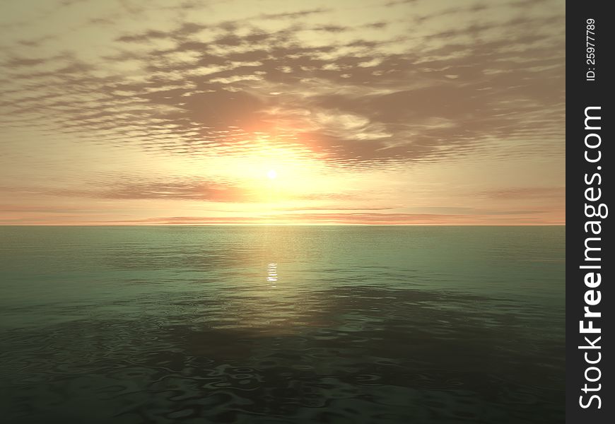 Still ocean rendering with sunset. Still ocean rendering with sunset