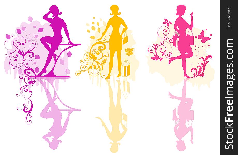 Silhouettes. Girls vector color silhouette