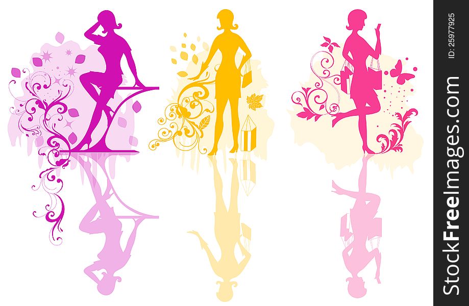 Girls vector color silhouette