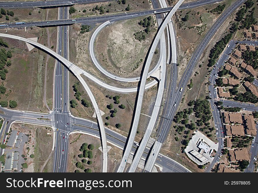 Aerial view of Interstate 17 and Interstate 40 Interchange in Flagstaff, Arizona. Aerial view of Interstate 17 and Interstate 40 Interchange in Flagstaff, Arizona