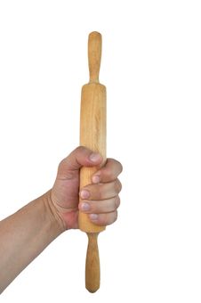 Wooden Rolling Pin In A Human Arm. Stock Photo