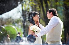 Happy Bride And Groom With Bouquet Stock Photography Happy Bride And Groom With Bouquet Stock Photography