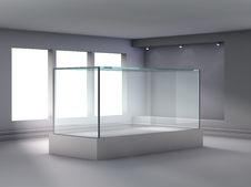 3d Glass Showcase And Niche With Spotlights Stock Images