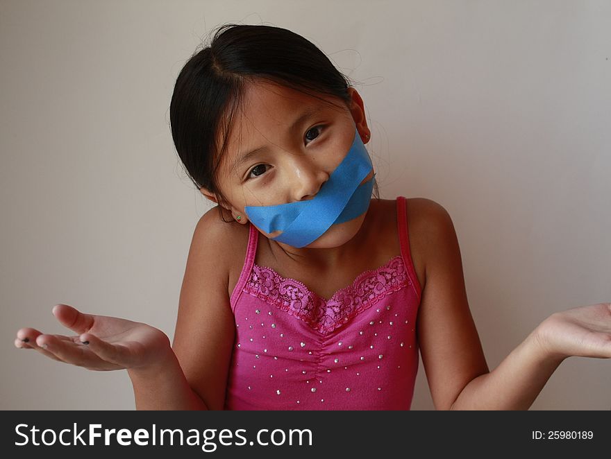 Little Asian Chinese Girl With Tape
