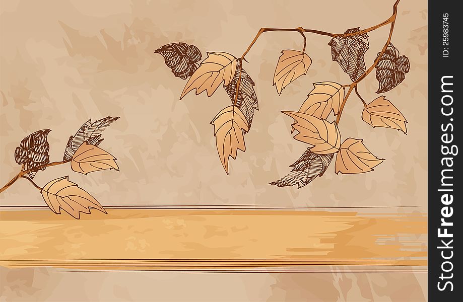 A sketch of the branches with autumn leaves on grunge background. A sketch of the branches with autumn leaves on grunge background