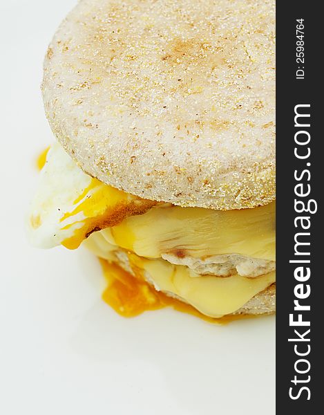 English muffin with sausage, egg and cheese