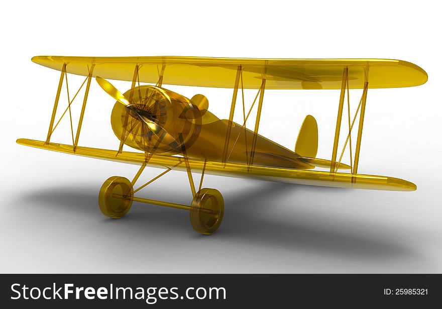 Yellow airplane with shadow  on white background. Yellow airplane with shadow  on white background