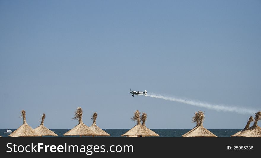One airplanes flying above Black Sea in Airshow. One airplanes flying above Black Sea in Airshow