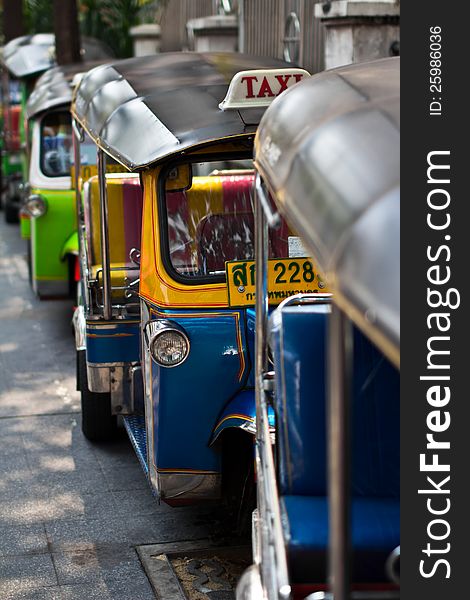 Auto rickshaws taxi on the street of Bangkok, Thailand