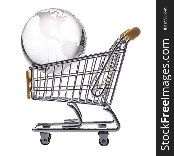 Isolated shopping cart and globe