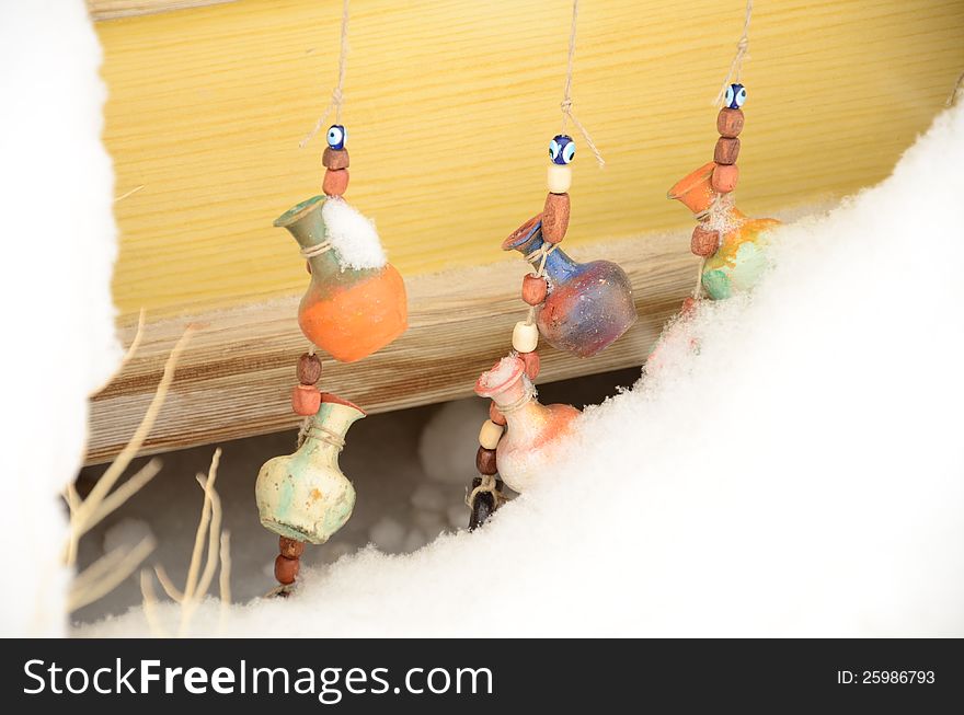 Colorful souvenirs under snow in Turkey. Colorful souvenirs under snow in Turkey