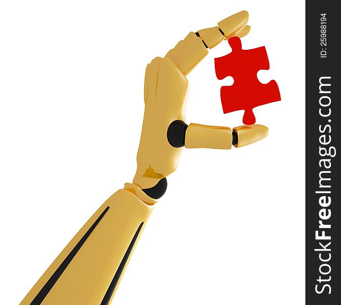 Golden Robotic Hand With Puzzle