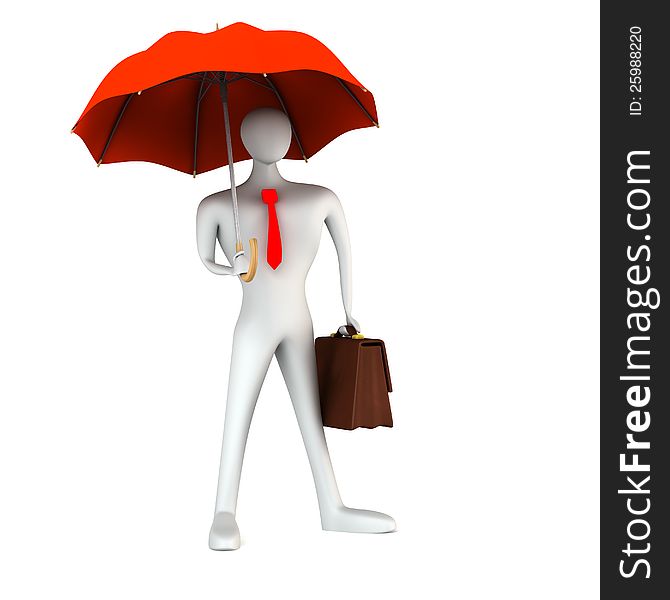 3d person with briefcase and umbrella