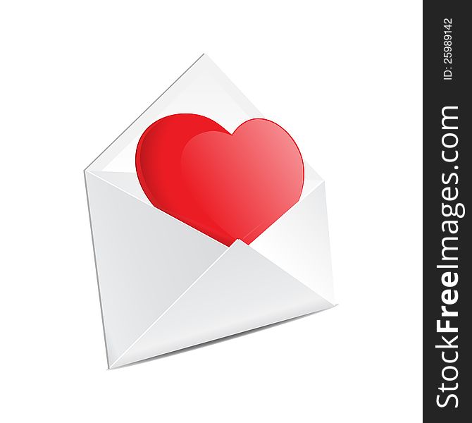 3D illustration of mail envelope with red heart inside. 3D illustration of mail envelope with red heart inside